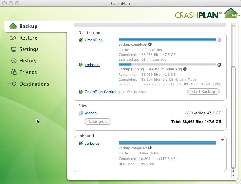 Crashplan tool to backup online