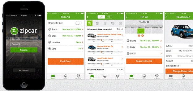 Zipcar car rental app
