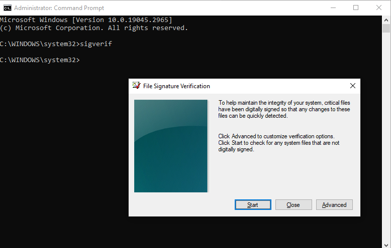 Windows commands sigverif