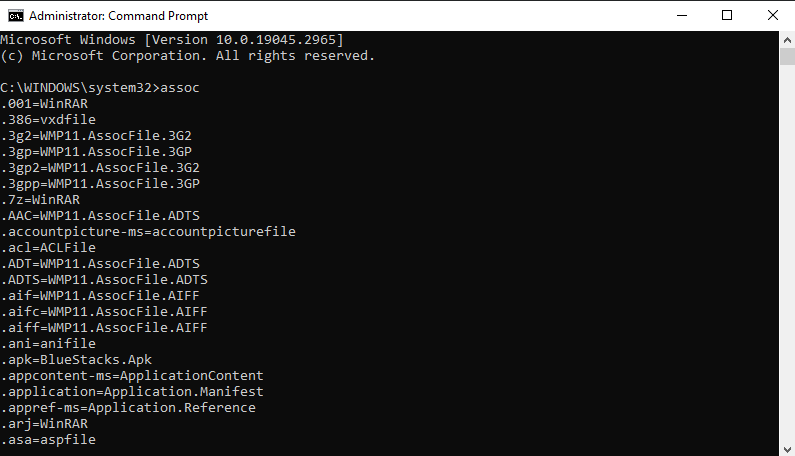 Windows command assoc
