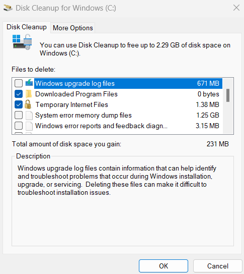 Disk cleanup for windows