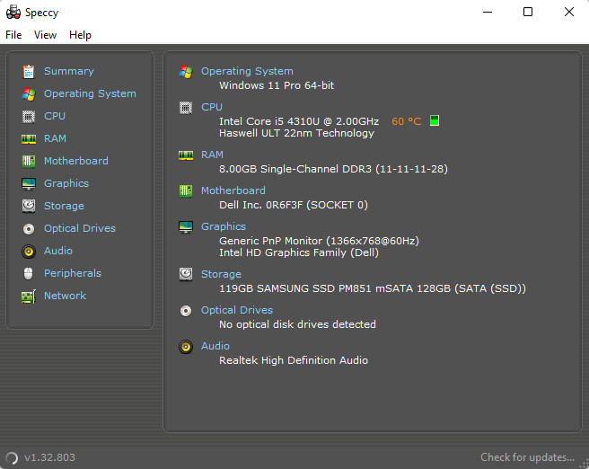 Speecy CPU Benchmark Software