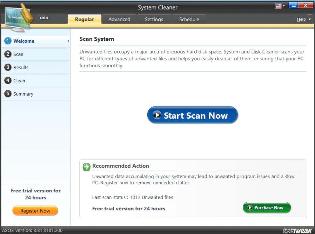 System Cleaner feature in advanced system optimizer