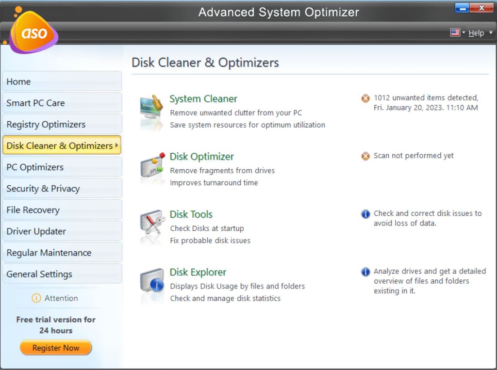 advanced system optimizer disk cleanup module