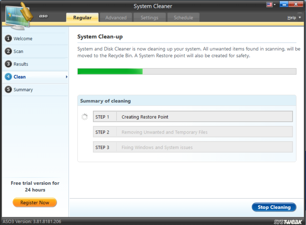 system cleanup done in Advanced system optimizer