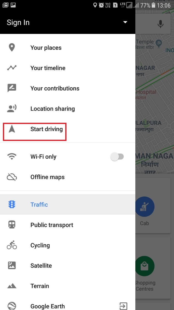 google map start driving