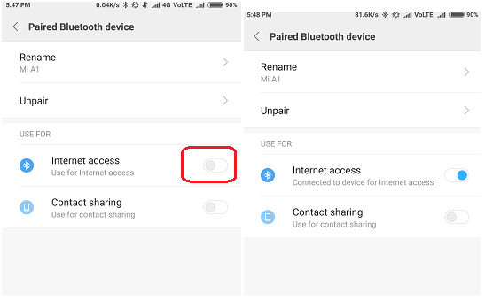 use Bluetooth Tethering between Android Devices