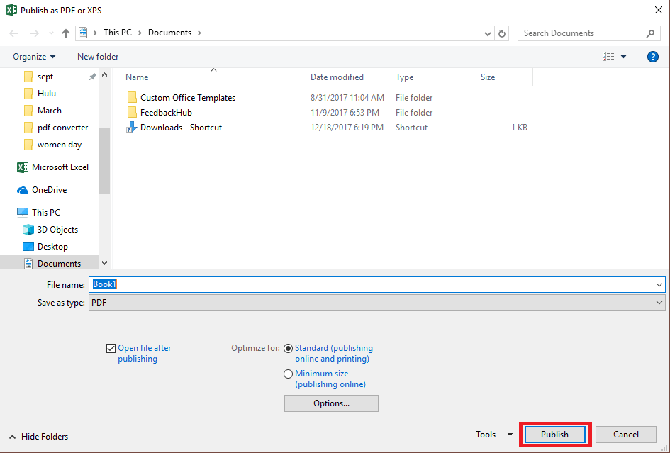 Convert Excel file to PDF 5