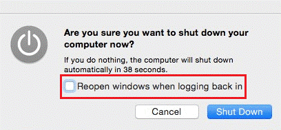 Disable Reopen Windows at Startup