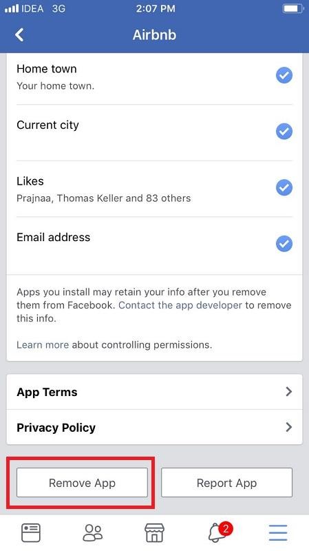 Remove Third-party Apps from Facebook App on the iPhone 10