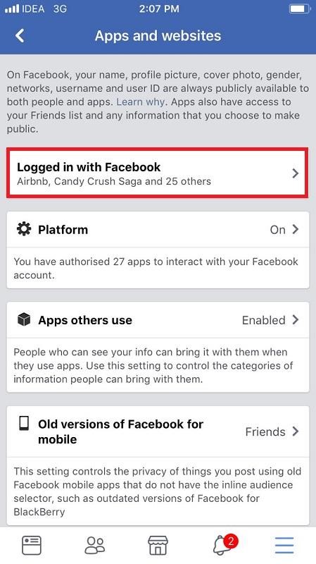 Remove Third party Apps from Facebook App on your iPhone 9