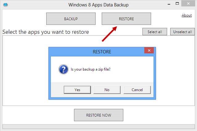 Restore App Data in Windows 8