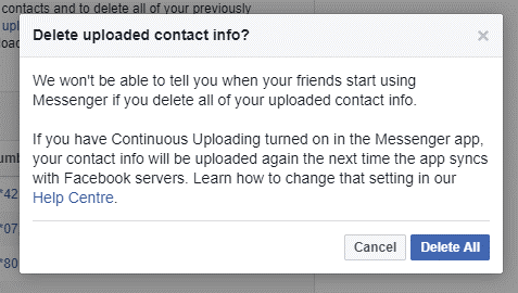 delete uploaded contact window