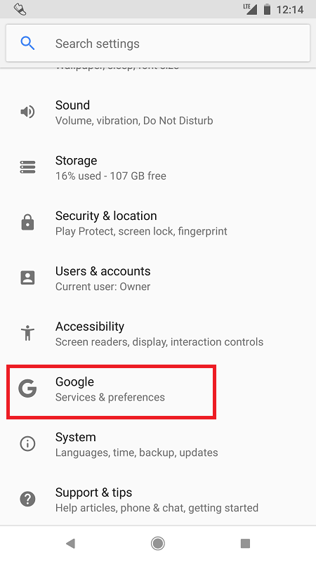 google settings