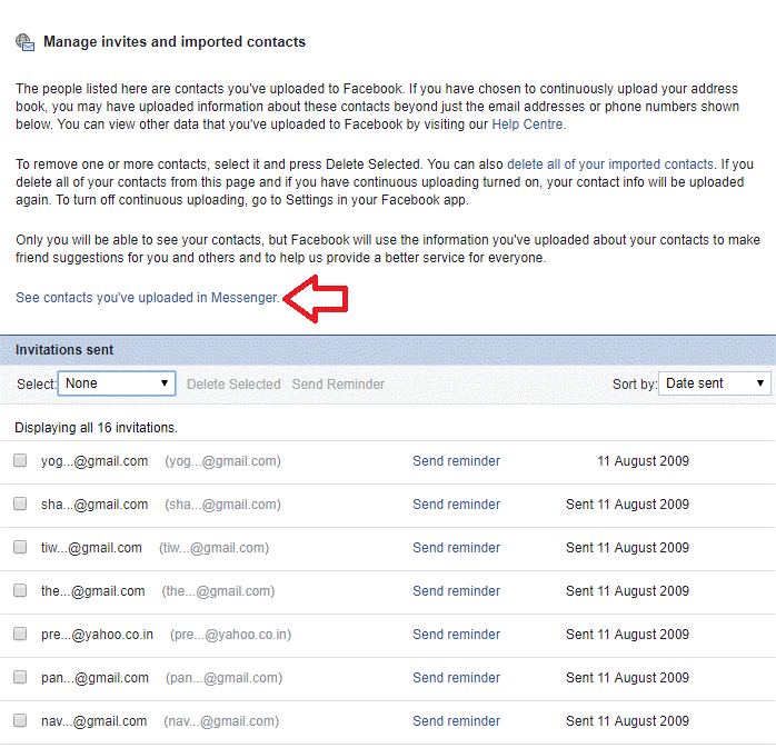 manage invites and imported contacts list