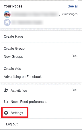 settings on facebook pages