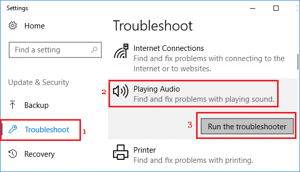 troubleshoot for sound