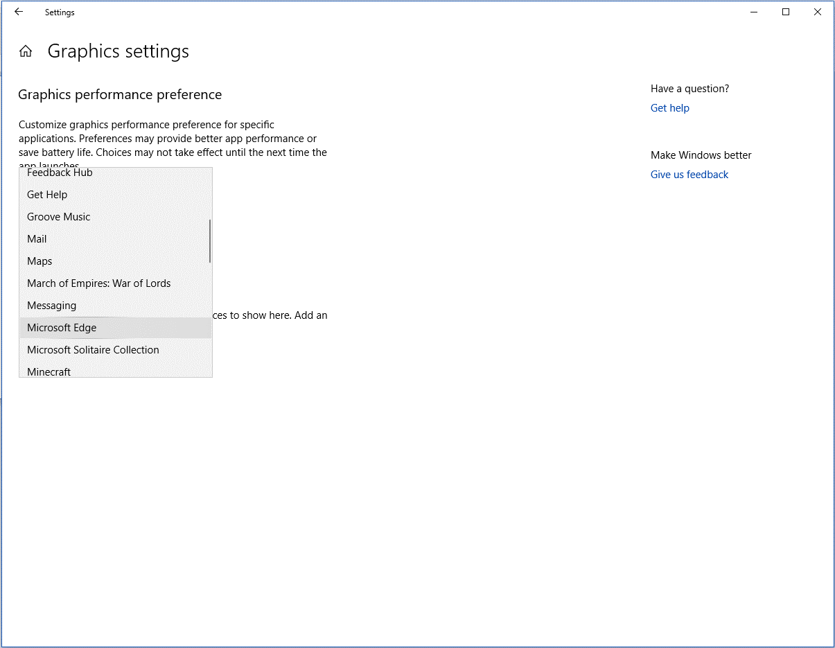 GPU change for Microsoft edge