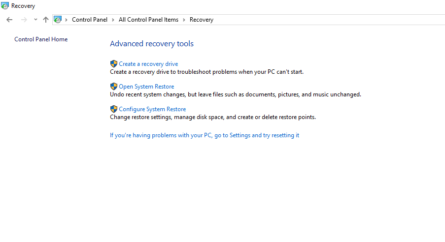 Choose Configure System Restore