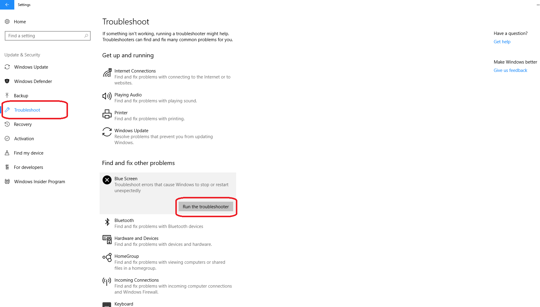 Click Troubleshoot