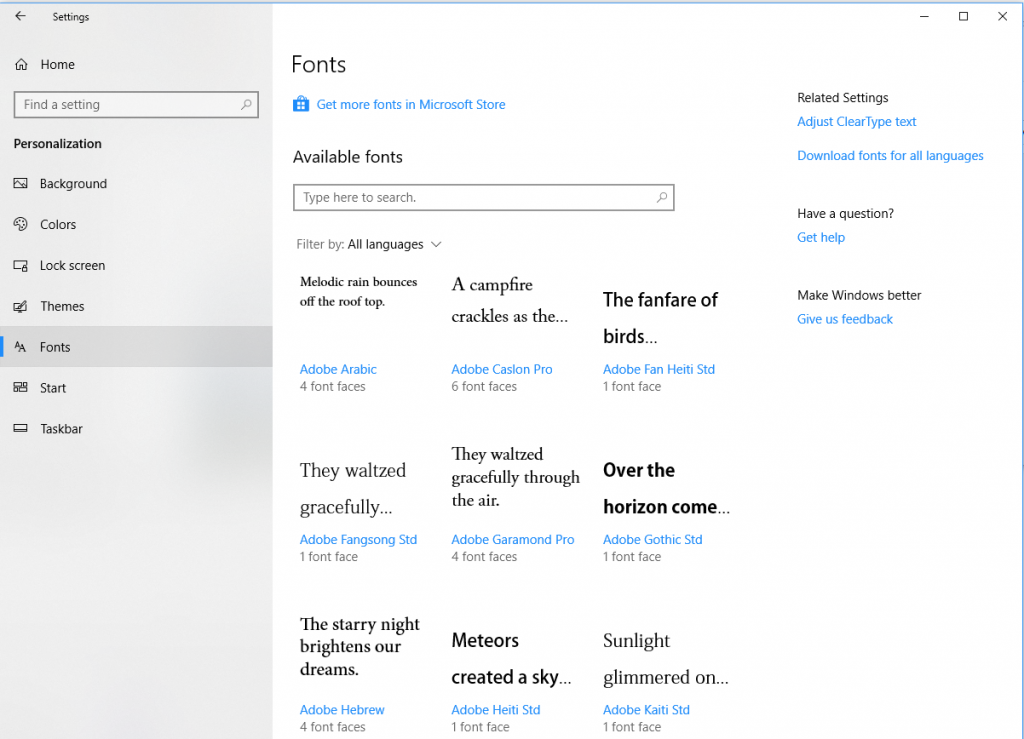 hebrew fonts windows 10