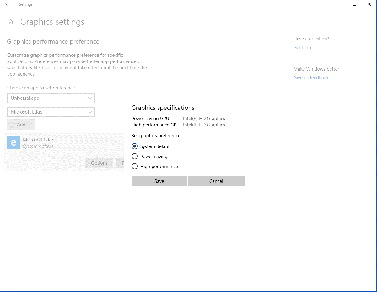 system default settings