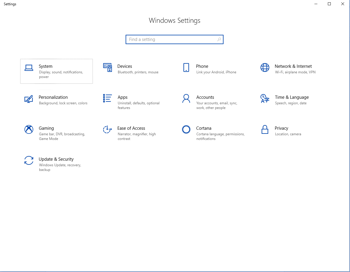 windows 10 system settings