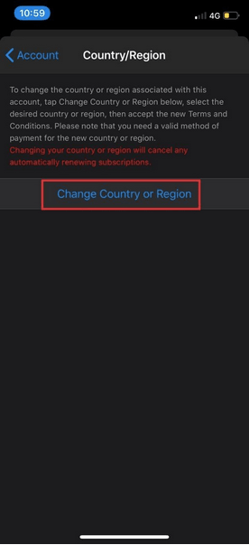 Change Country or Region. 
