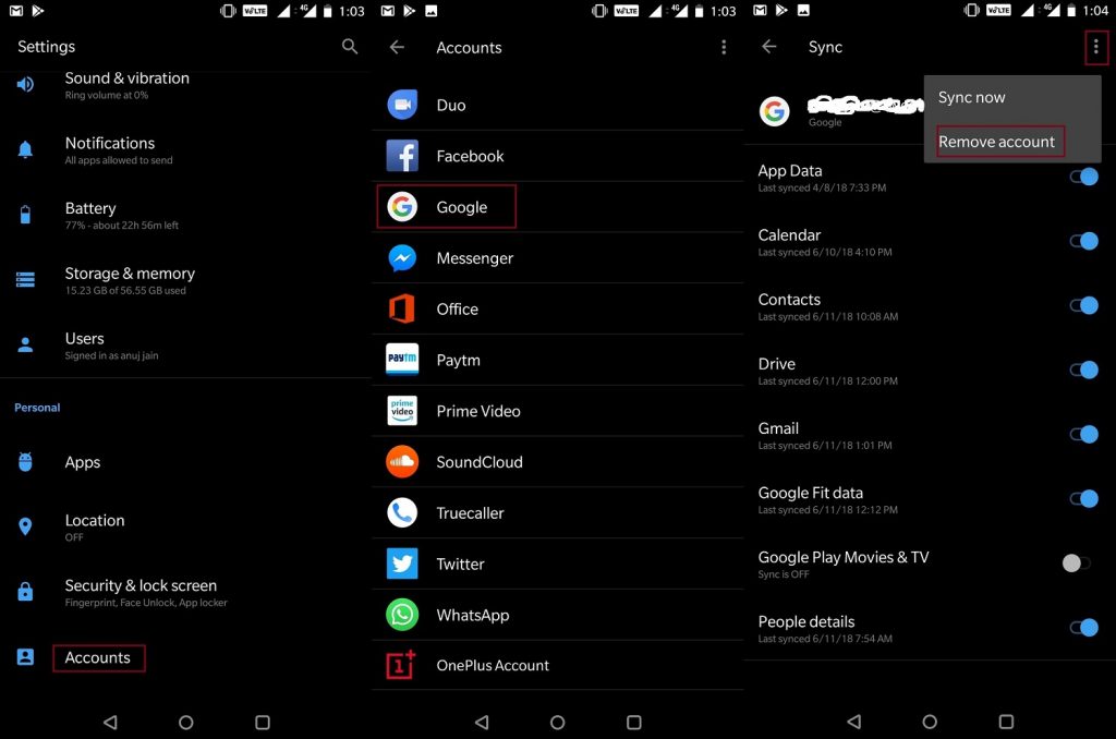 accounts on android