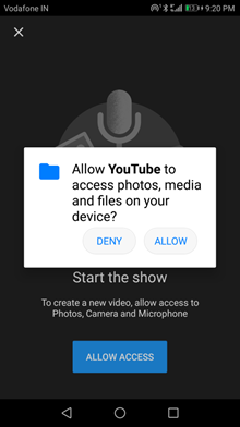 allow youtube to access permmission