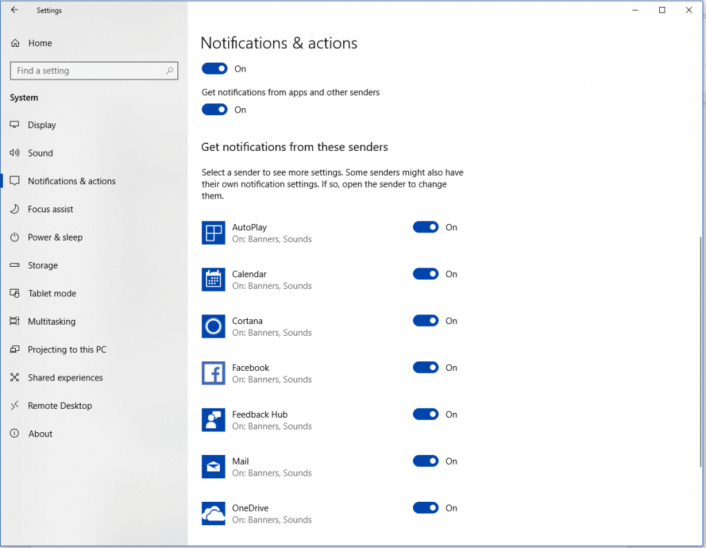 hot to turn off email notifications in windows 10