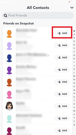 view your contacts on snapchat accounts list