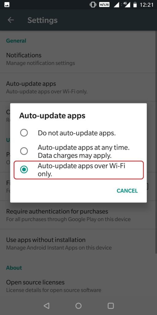Auto-update apps over Wifi