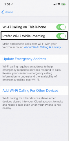  Prefer Wi-Fi While Roaming option