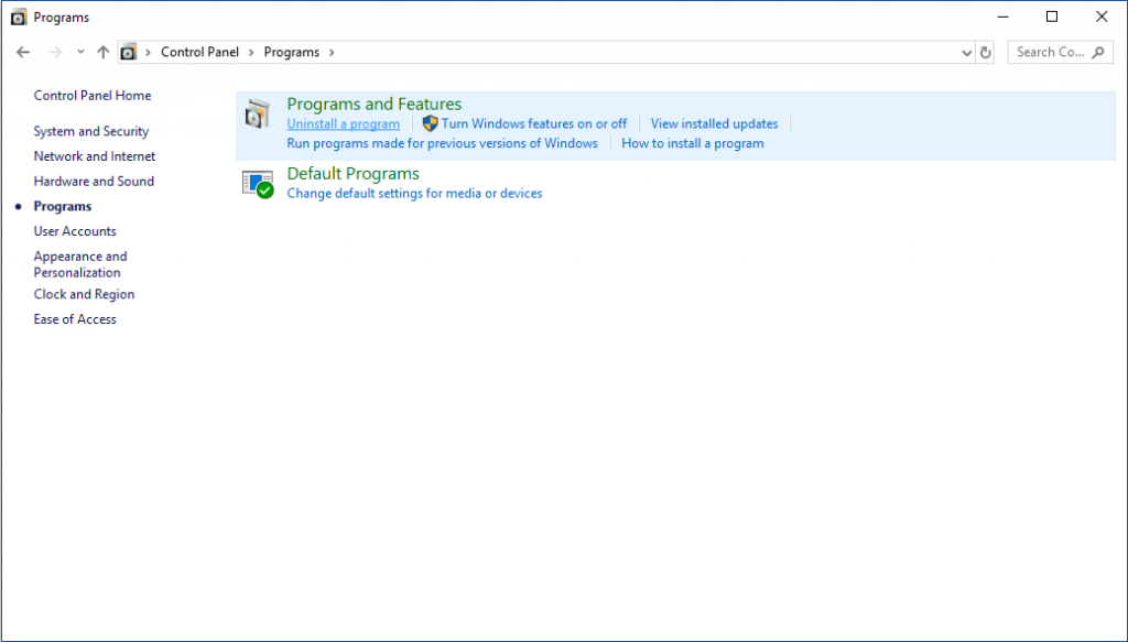 Programs and features