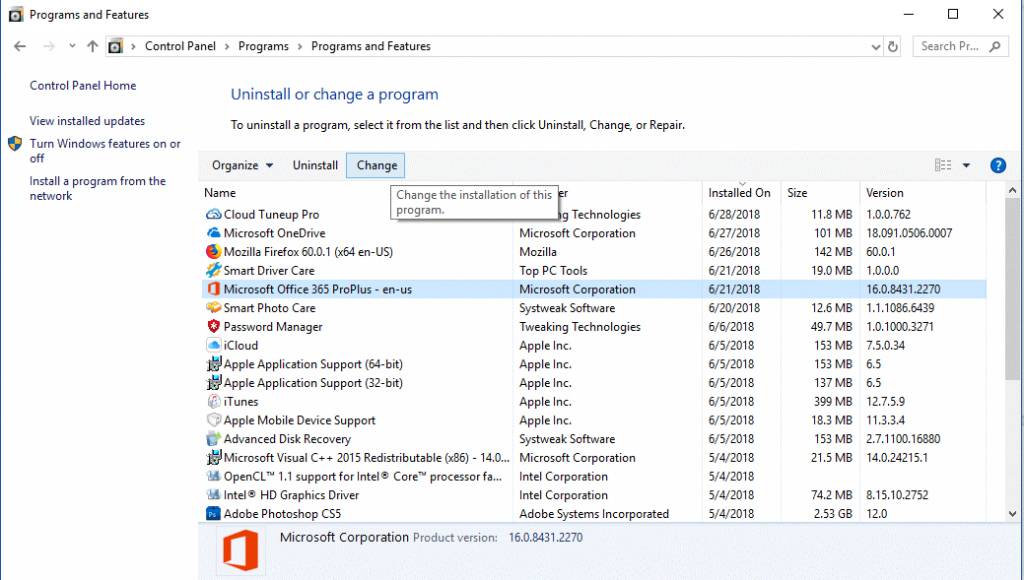Programs list.