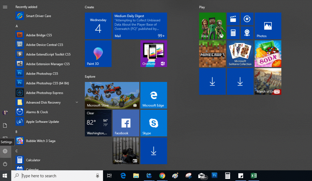 Settings windows 10