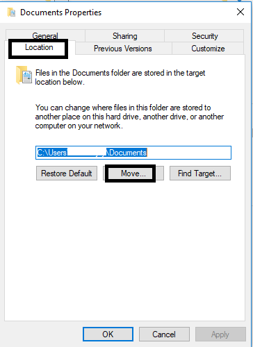 change location to sync files on one drive