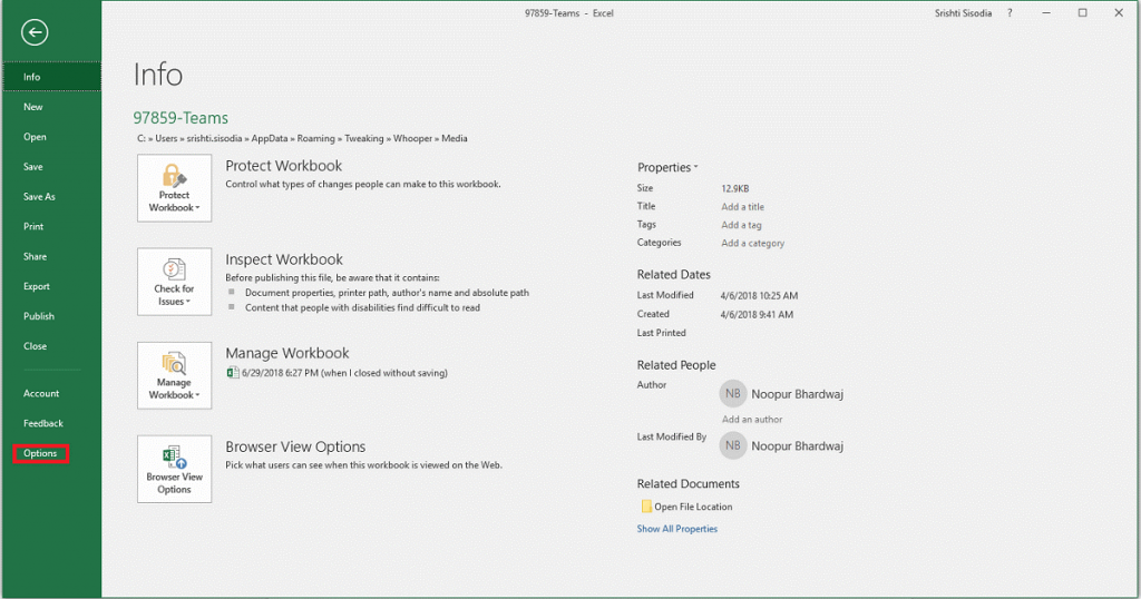 click Options