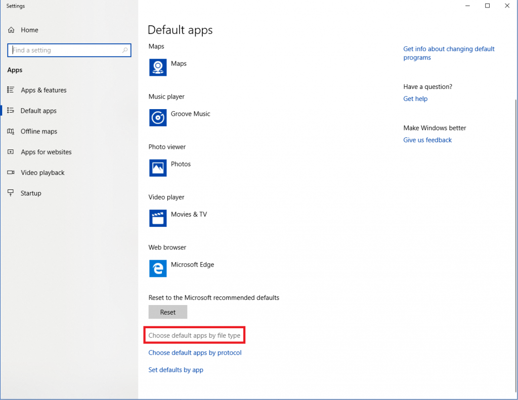 default apps by the file