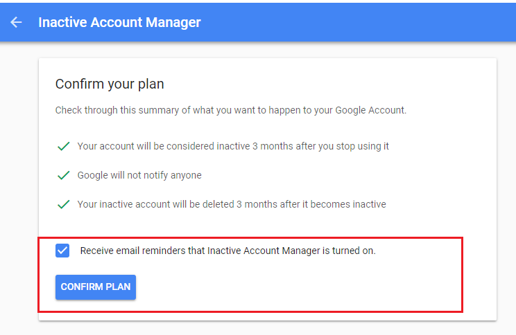 inactive account confirm plan
