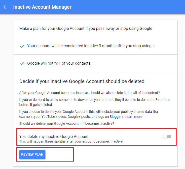 inactive account review plan