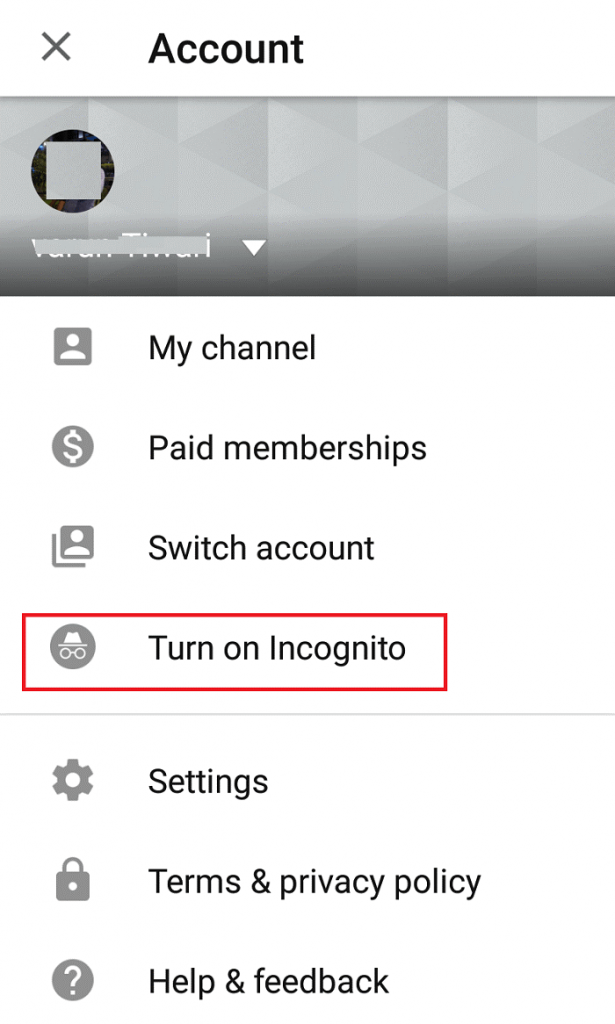 turn on incognito mode youtube