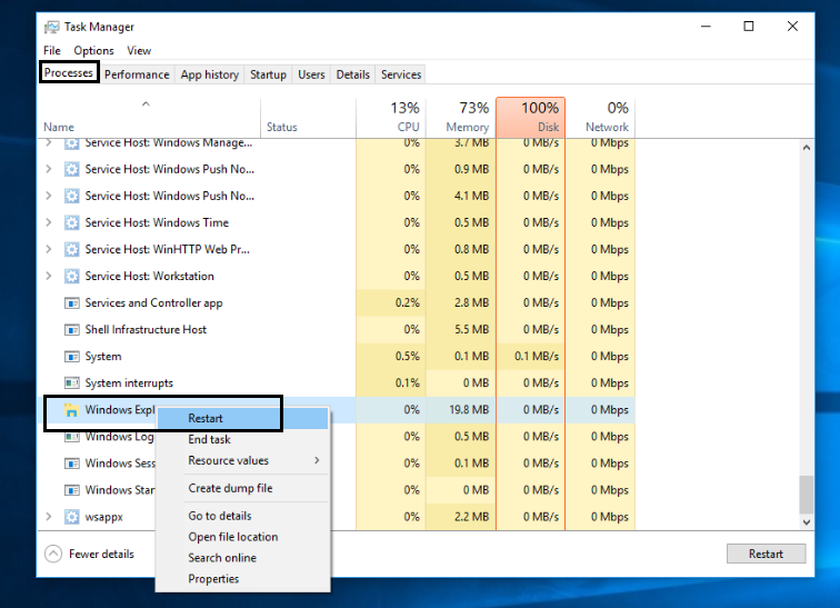 Restart Windows Explorer