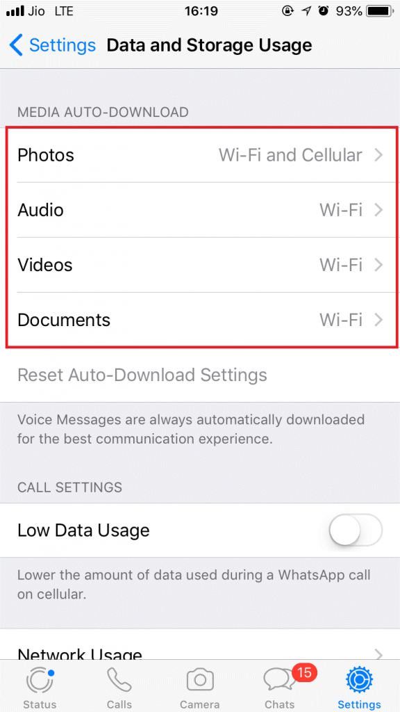 Restrict automatic download of videos and photos