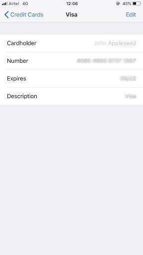 Viewing the Credit Card Details in iPhone -4