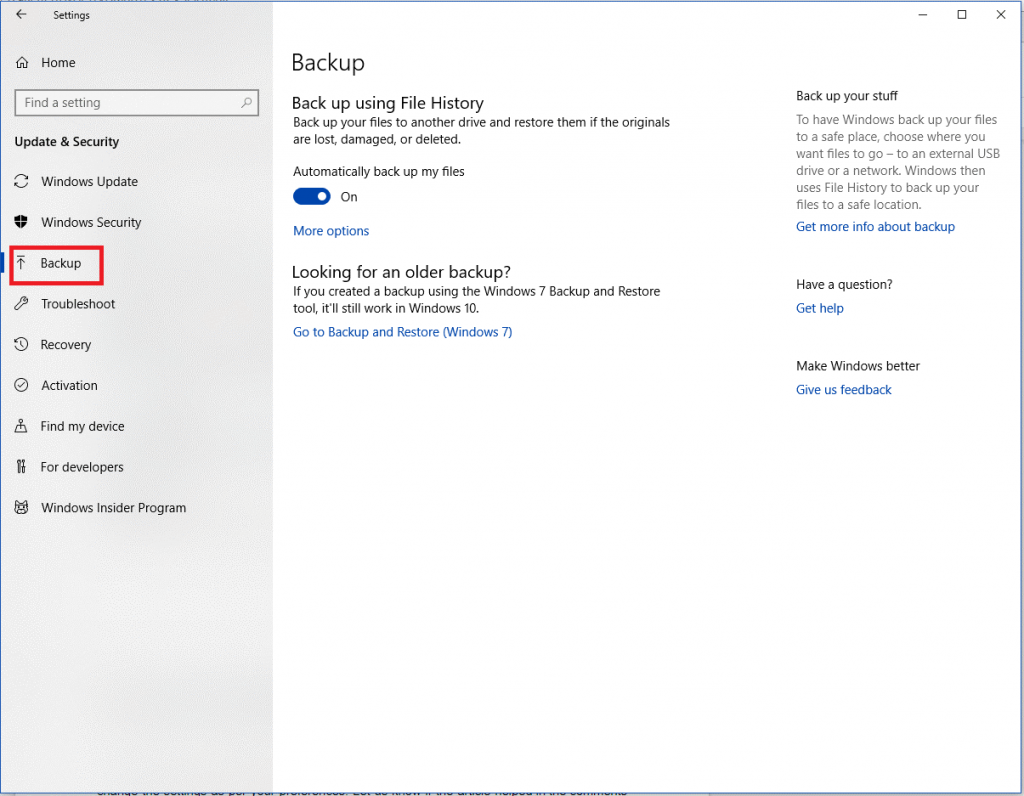 backup process in windows 10