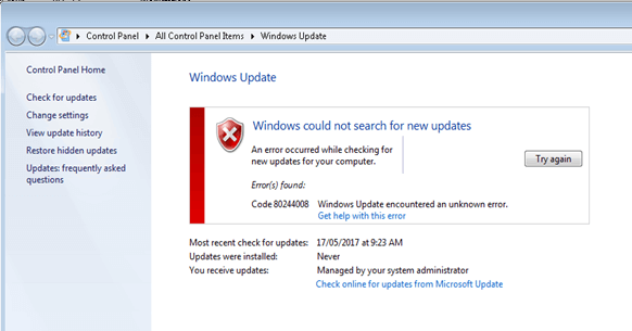 Windows 10 Update Error Code- 80072ee2