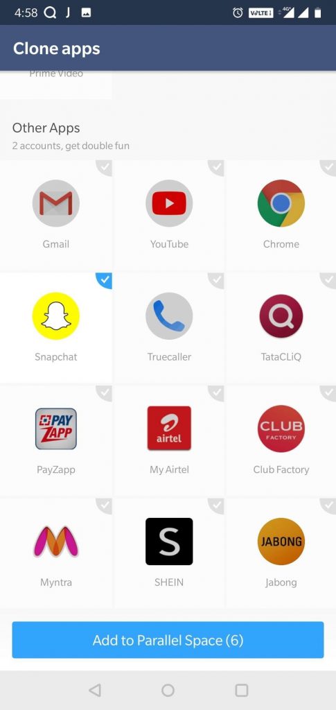 clone apps to run two snapchat using parallel space