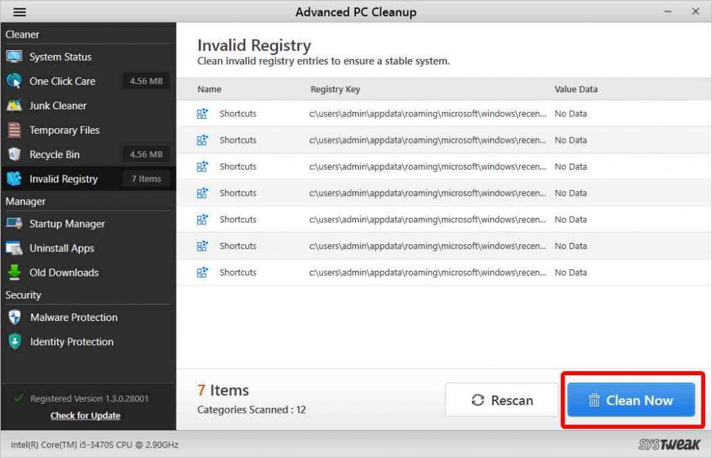 Advanced PC Cleanup Invalid registry